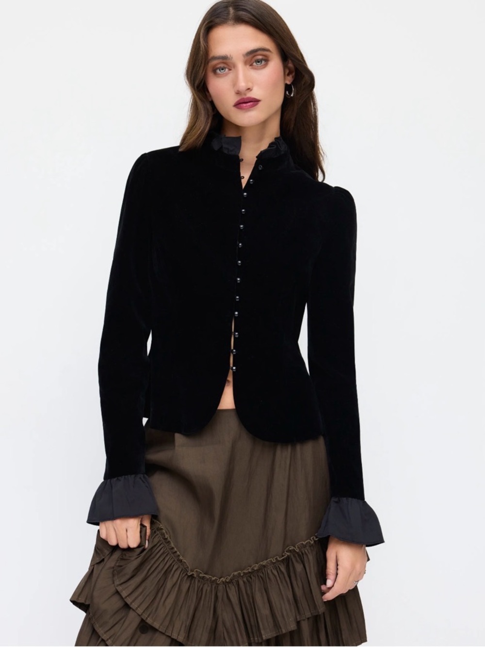 Cider Black Velvet Button Up